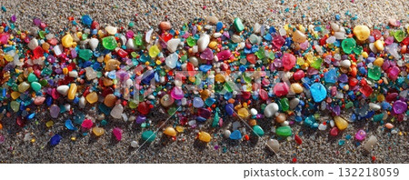 microplastics an the beach environmental pollution concept 132218059