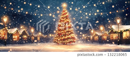 christmas tree on market in snowy winter illustration 132218065