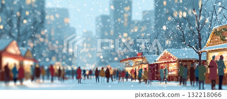 christmas market in snowy winter illustration 132218066
