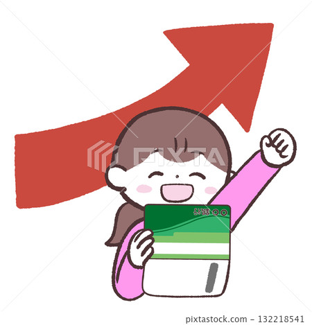 Illustration of a woman looking at her bankbook with joy Illustration of a woman looking at her bankbook with joy 132218541
