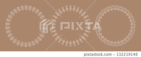 Scandinavian style winter Christmas botanical wreath with fir branch, berry. Round simple linear New year decorative frame for card, banner, poster. 132219148