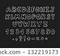 White chalk kids font. Doodle alphabet, numbers, signs 132219173