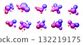 Gradient purple liquid bubble shapes. Morphing colorful blobs. Flowing pink and violet bubbles. Fluid particles for banners, cards, posters, advertising, flyers. Vector 3d illustration. 132219175