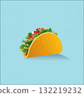 Colorful taco with fresh ingredients displayed on a simple background 132219232