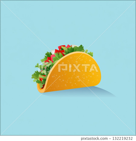 Colorful taco with fresh ingredients displayed on a simple background 132219232