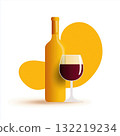 Wine bottle and glass served on a bright background 132219234
