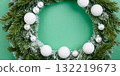 Mint Green and White Christmas Wreath Frame with Frosted Pine and Pearls postcard, banners New Year 132219673