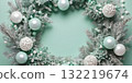 Mint Green and White Christmas Wreath Frame with Frosted Pine and Pearls postcard, banners New Year 132219674