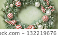 Mint Green and White Christmas Wreath Frame with Frosted Pine and Pearls postcard, banners New Year 132219676