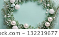 Mint Green and White Christmas Wreath Frame with Frosted Pine and Pearls postcard, banners New Year 132219677