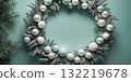 Mint Green and White Christmas Wreath Frame with Frosted Pine and Pearls postcard, banners New Year 132219678