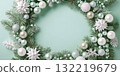 Mint Green and White Christmas Wreath Frame with Frosted Pine and Pearls postcard, banners New Year 132219679