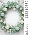 Mint Green and White Christmas Wreath Frame with Frosted Pine and Pearls postcard, banners New Year 132219680