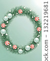Mint Green and White Christmas Wreath Frame with Frosted Pine and Pearls postcard, banners New Year 132219681