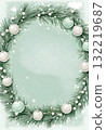 Mint Green and White Christmas Wreath Frame with Frosted Pine and Pearls postcard, banners New Year 132219687
