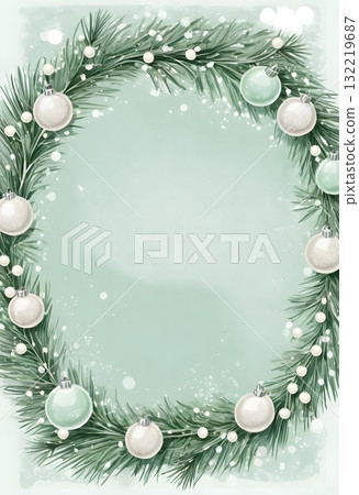 Mint Green and White Christmas Wreath Frame with Frosted Pine and Pearls postcard, banners New Year Mint Green and White Christmas Wreath Frame with Frosted Pine and Pearls postcard, banners New Year 132219687