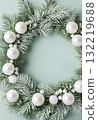 Mint Green and White Christmas Wreath Frame with Frosted Pine and Pearls postcard, banners New Year 132219688