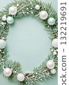 Mint Green and White Christmas Wreath Frame with Frosted Pine and Pearls postcard, banners New Year 132219691