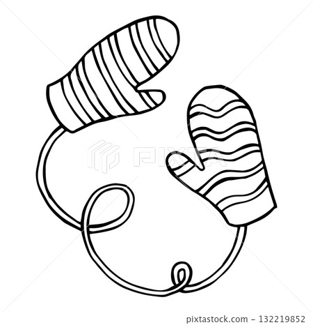 Coloring page. A pair of wool mittens. A cute doodle illustration. Coloring page. A pair of wool mittens. A cute doodle illustration. 132219852