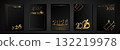 set cards 2026 Happy New Year gold texture, golden luxury black modern background, elements for calendar and greetings card or Christmas themed winter holiday invitations with geometric decorations 132219978