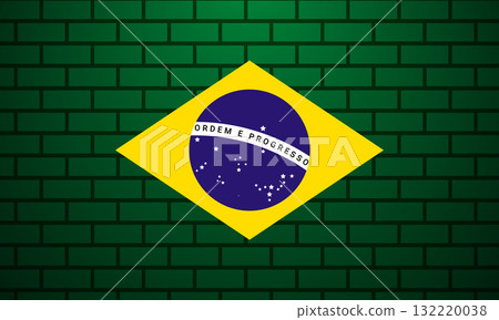 Brazilian Flag on a Dark Green Brick Wall. 132220038