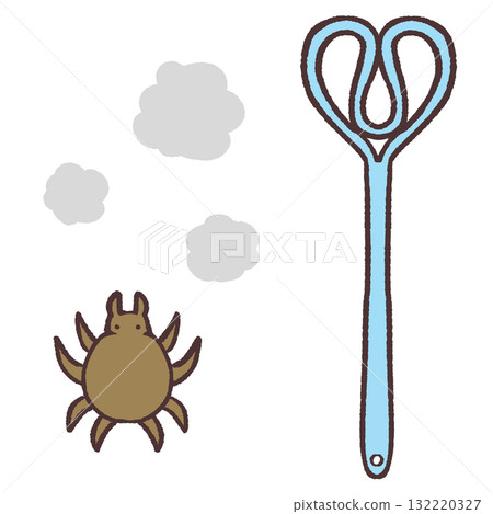 Illustration set of a futon beater, dust mites and dust 132220327