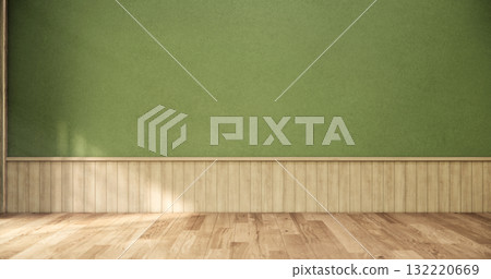 Green dark wall empty room, Modern japanese wood floor, room japanese traditional style. 3D rendering Green dark wall empty room, Modern japanese wood floor, room japanese traditional style. 3D rendering 132220669