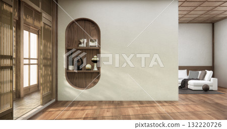 Muji style, Empty wooden room,Cleaning japandi room interior, 3D rendering 132220726