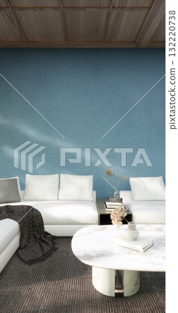 blue wall Living Room Interior Design have mini sofa modern and decoration. 3D rendering blue wall Living Room Interior Design have mini sofa modern and decoration. 3D rendering 132220738