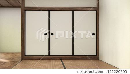 Interior, Empty room with door paper and tatami mat floor room modern style. 3D rendering Interior, Empty room with door paper and tatami mat floor room modern style. 3D rendering 132220803