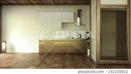 Mock up Kitchen room japanese style,white wall mock up.3D rendering Mock up Kitchen room japanese style,white wall mock up.3D rendering 132220812