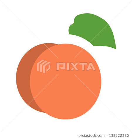 Simple yet vibrant peach line icons showcase a fresh fruit design with a green leaf. These icons symbolize health, nature, and delicious summer flavors. 132222280