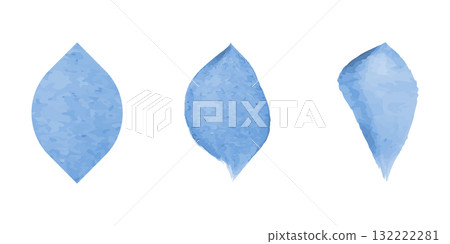 A vector illustration shows three light blue petal-shaped designs with watercolor textures on a white background. They appear as individual elements for creative projects. 132222281