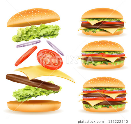 hamburger with meat chop tomato onion and cheese in a bun cartoon stock vector illustration isolated hamburger with meat chop tomato onion and cheese in a bun cartoon stock vector illustration isolated 132222340