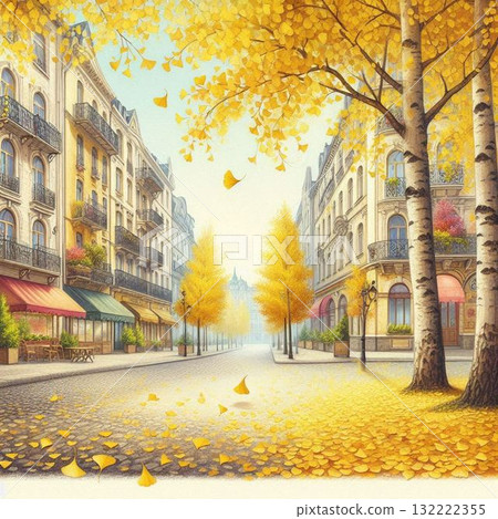 European-style streetscape and ginkgo tree-lined streets European-style streetscape and ginkgo tree-lined streets 132222355