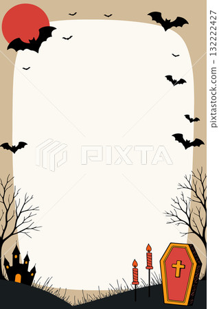 Halloween Night Scene with Bats and Tomb 132222427