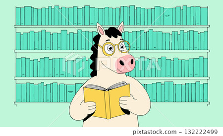 Horse Reading in Library 132222499
