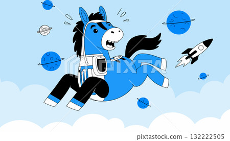 Cartoon Horse Astronaut in Space Cartoon Horse Astronaut in Space 132222505