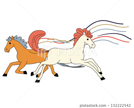 Two Cartoon Horses Running 132222542