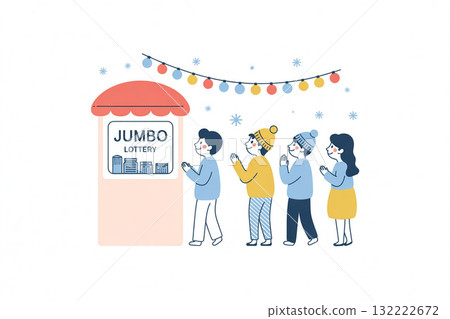 Illustration of people queuing up to buy year-end jumbo lottery tickets 132222672
