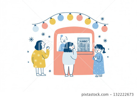 Illustration of people queuing up to buy year-end jumbo lottery tickets Illustration of people queuing up to buy year-end jumbo lottery tickets 132222673