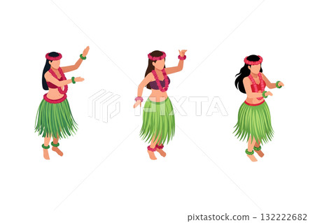 Isometric illustration of a hula girl Isometric illustration of a hula girl 132222682