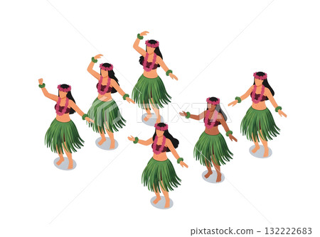 Isometric illustration of a hula girl Isometric illustration of a hula girl 132222683