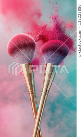 Vibrant Makeup Brushes with Colorful Powder Burst 132222880