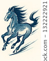 New Year's card material - Running horse - Hokusai style 132222921