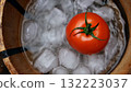 Freshly picked red tomatoes floating in ice water, close-up from above on a wooden bowl Freshly picked red tomatoes floating in ice water, close-up from above on a wooden bowl 132223037