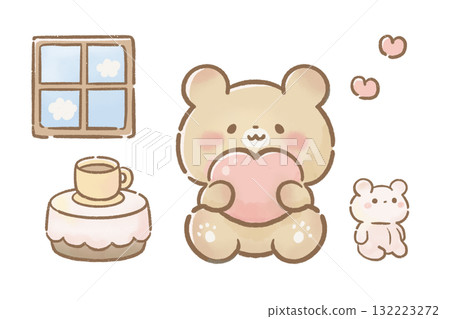 A soothing illustration set of a bear relaxing with a heart 132223272