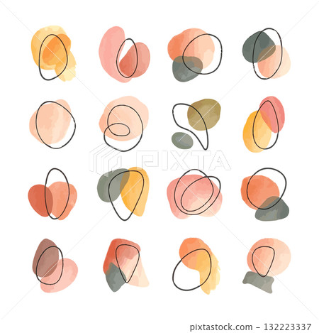 Colorful abstract shapes and lines illustrating modern art on a white background 132223337