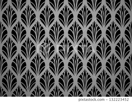 Flower geometric pattern. Seamless vector background. Gray and black ornament. Ornament for fabric, wallpaper, packaging. Decorative print Flower geometric pattern. Seamless vector background. Gray and black ornament. Ornament for fabric, wallpaper, packaging. Decorative print 132223452