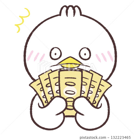 一隻白鳥因大量鈔票而感到驚訝的插圖 一隻白鳥因大量鈔票而感到驚訝的插圖 132223465